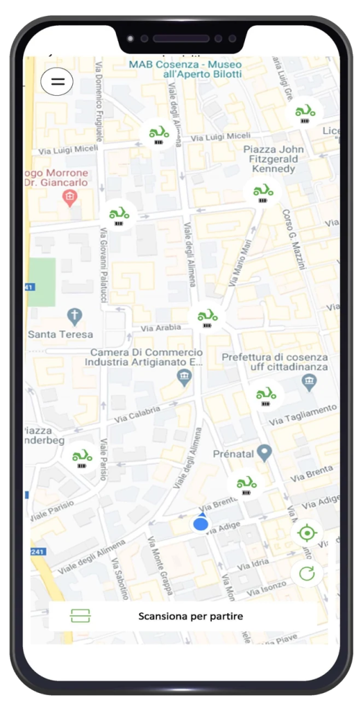 Mappa degli scooter disponibili nell’app e-Motion Sharing